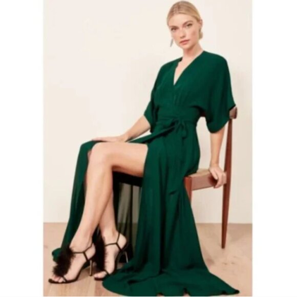 Reformation Winslow Wrap Dress in Emerald Green Medium - Picture 2 of 16
